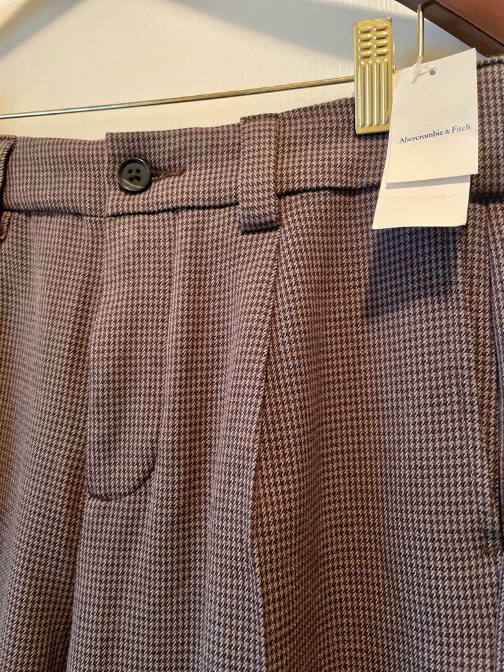 NWT Abercrombie & Fitch Brown Micro-Check Trousers Size 30